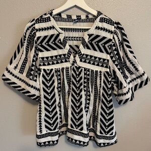 Old Navy Embroidered Puff Sleeve Babydoll Blouse - Black Jack - Size XL